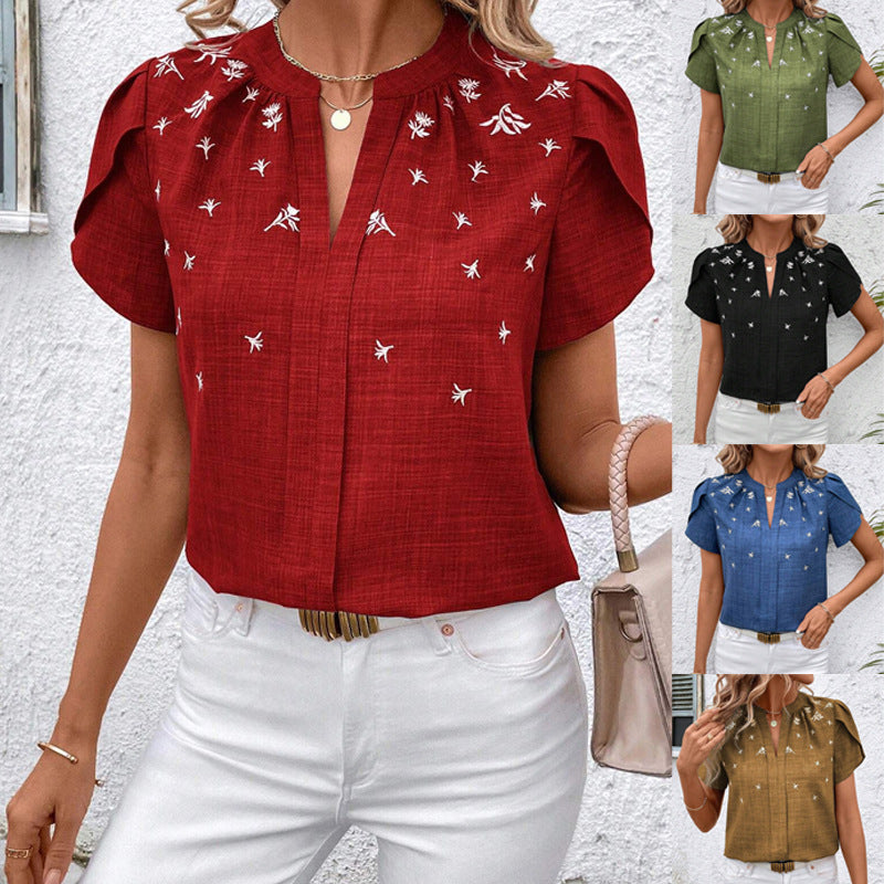 Chic Printed Blouse Zarusova Shoulder Pleat Top