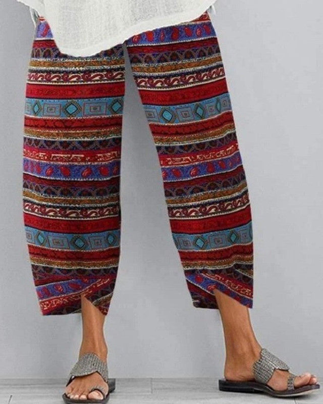 Kalhoty s elastickým pasem a potiskem v boho stylu od Zarusova
