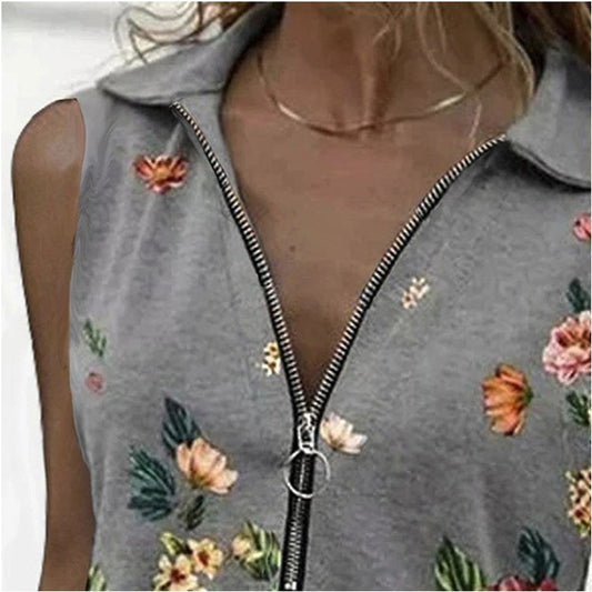 Květinový zip, úzký top Zarusova bez rukávů