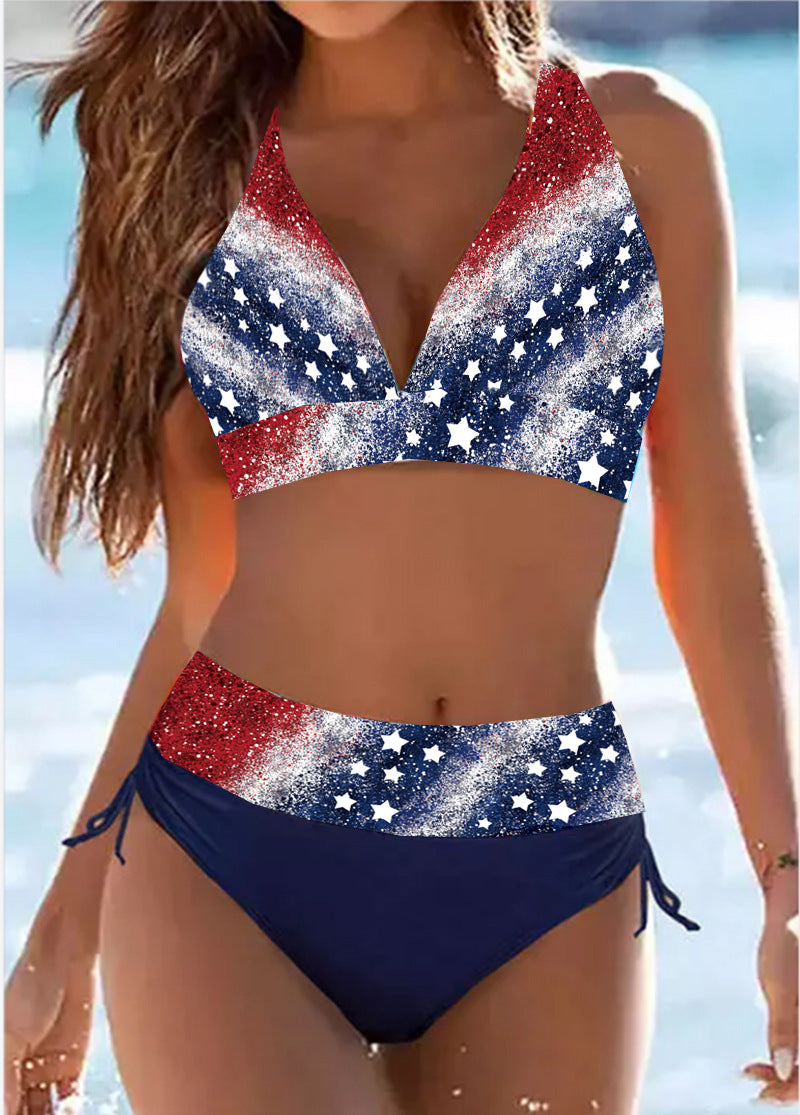 Pruhované bikiny s vysokým pasem od Zarusova