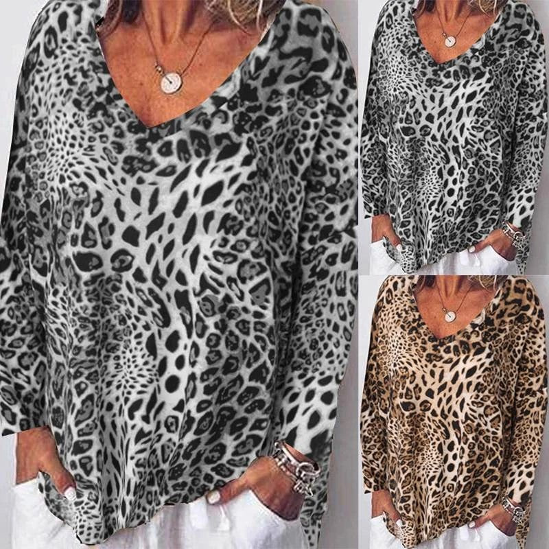 Leopard Print V-Neck Top by Zarusova