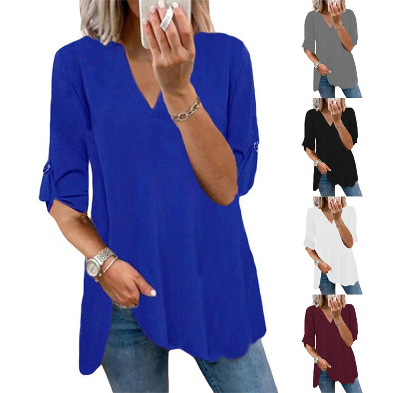 Elegantní volný šifonový top s výstřihem do V od Zarusova