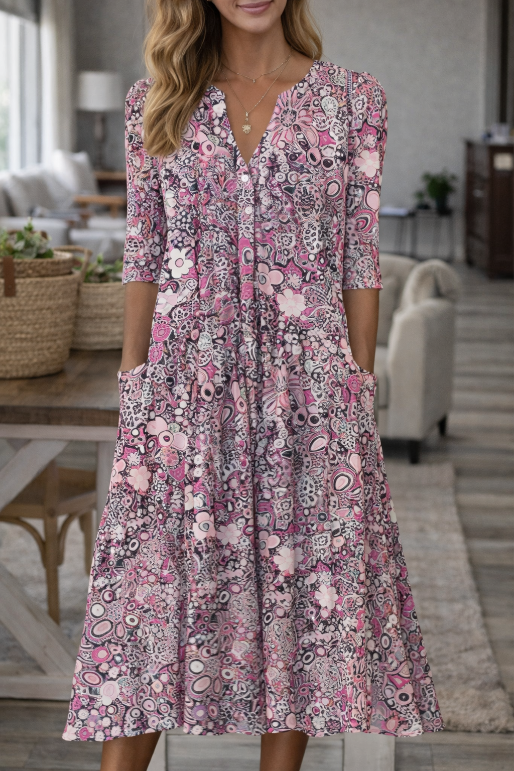 Boho květinové šaty s výstřihem do V od Zarusova