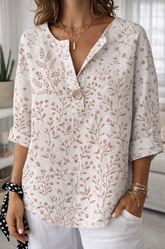 Květinový potisk Zarusova Button V Casual Top