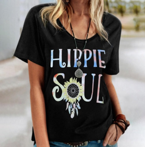 Tričko s kulatým výstřihem Hippie Soul Zarusova s květinovým vzorem