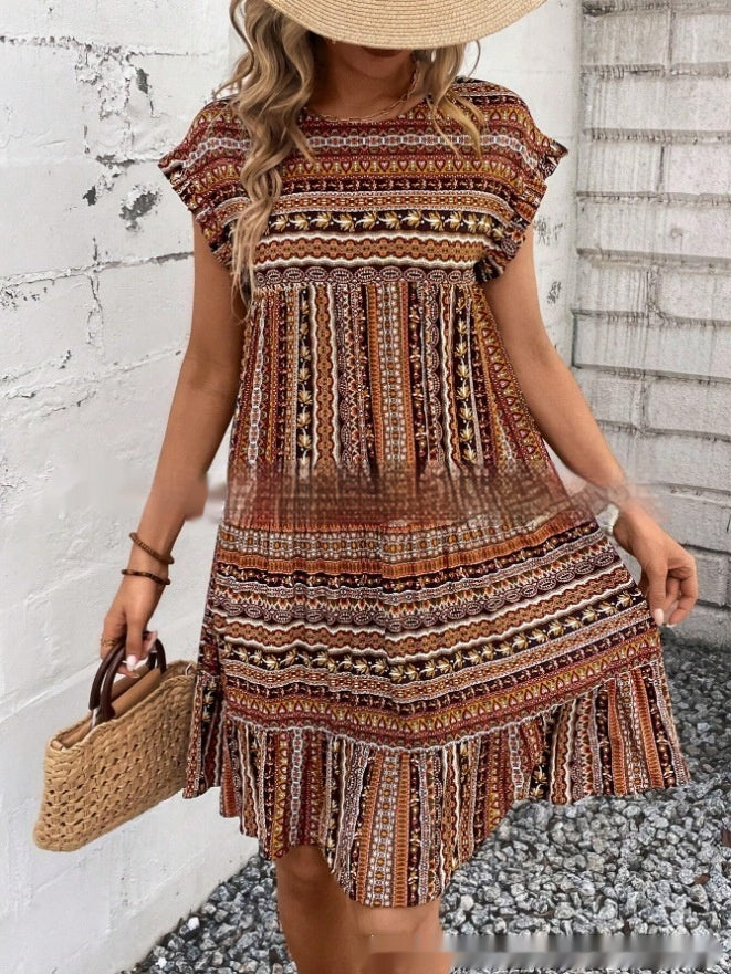 Letní midi šaty Zarusova s patchworkovým vzorem v boho stylu