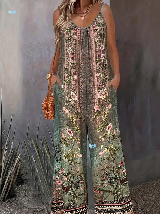 Overal s potiskem Zarusova a květinovým vzorem v boho stylu