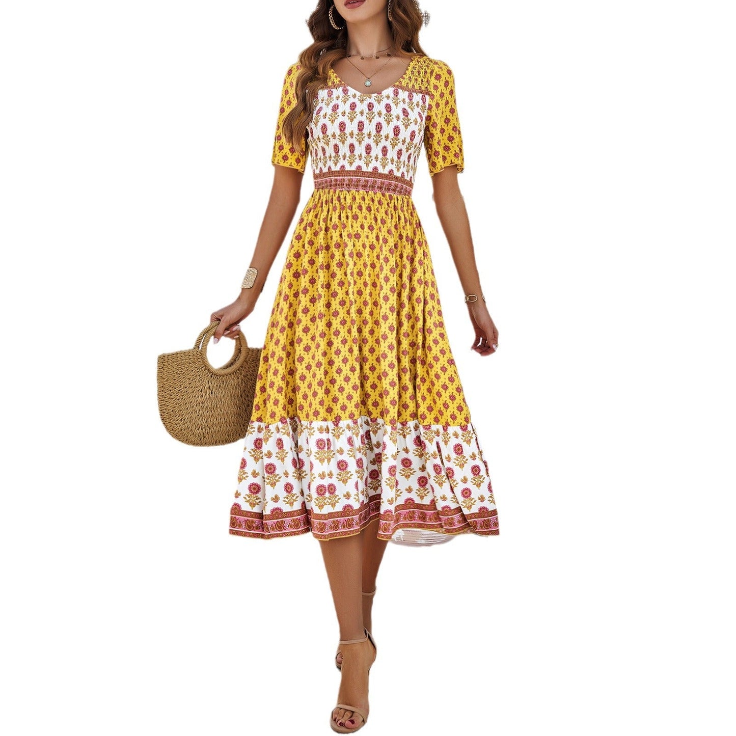 Letní midi šaty Zarusova s potiskem v boho stylu