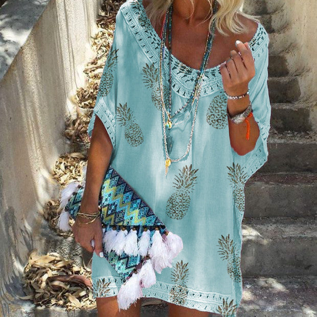 Chic Lace Print Dress Zarusova Summer V-Neck