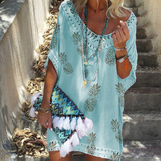 Chic Lace Print Dress Zarusova Summer V-Neck