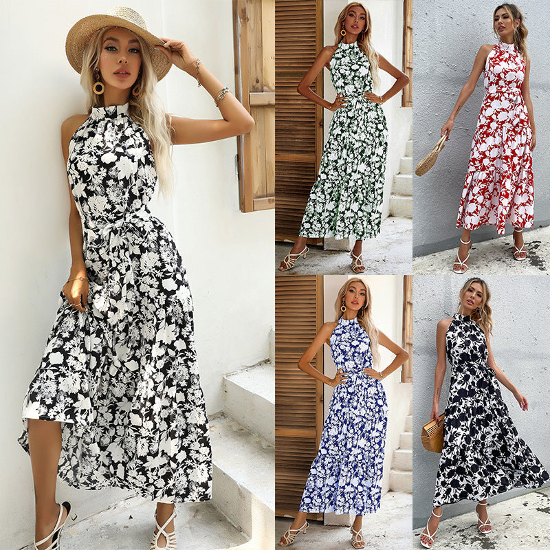 Printed Halter Maxi Dress by Zarusova