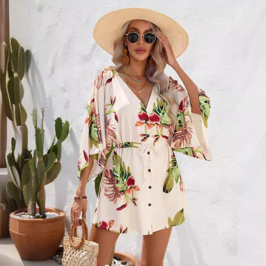 Leaf Print Summer Dress by Zarusova