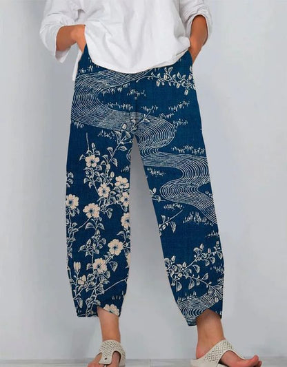 Kalhoty Artful Linen Zarusova s 3D vzorem
