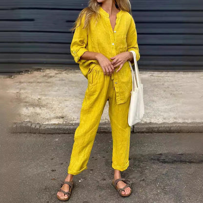 Chic Cotton Linen Set Zarusova High Waist Trousers