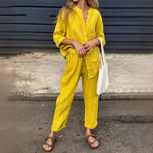 Chic Cotton Linen Set Zarusova High Waist Trousers