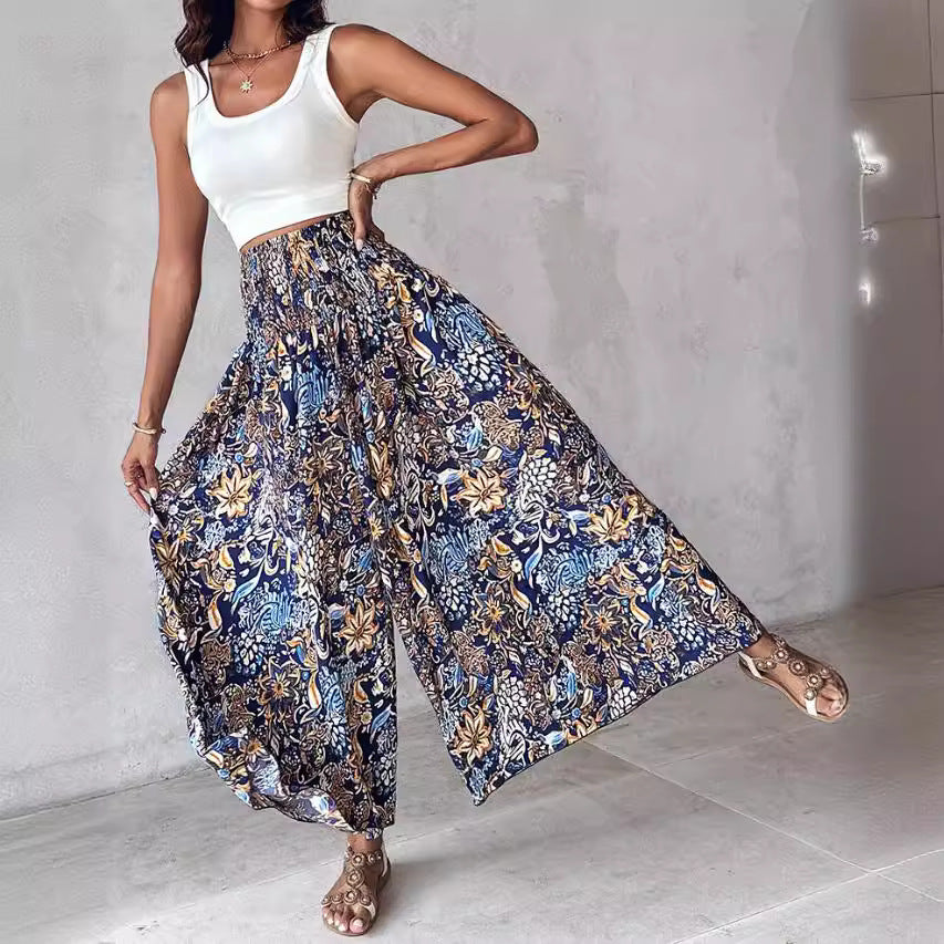 Retro Floral Wide-Leg Pants by Zarusova