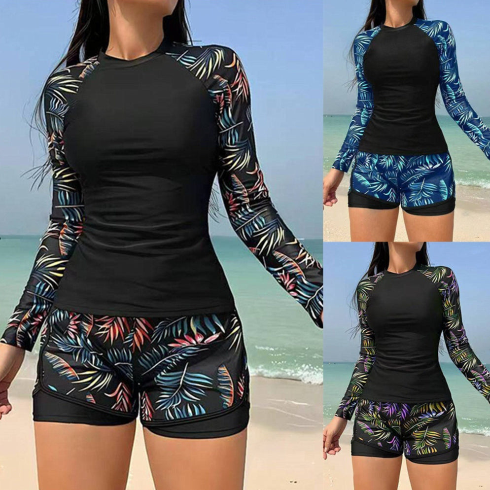 Leaf Print Zarusova Long Sleeve Tankini Set