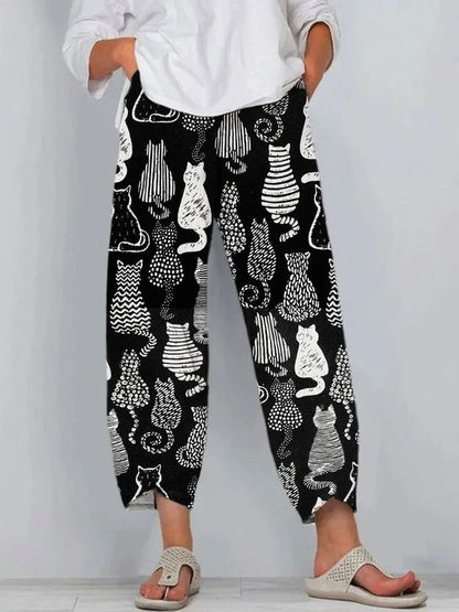 Kalhoty Artful Linen Zarusova s 3D vzorem