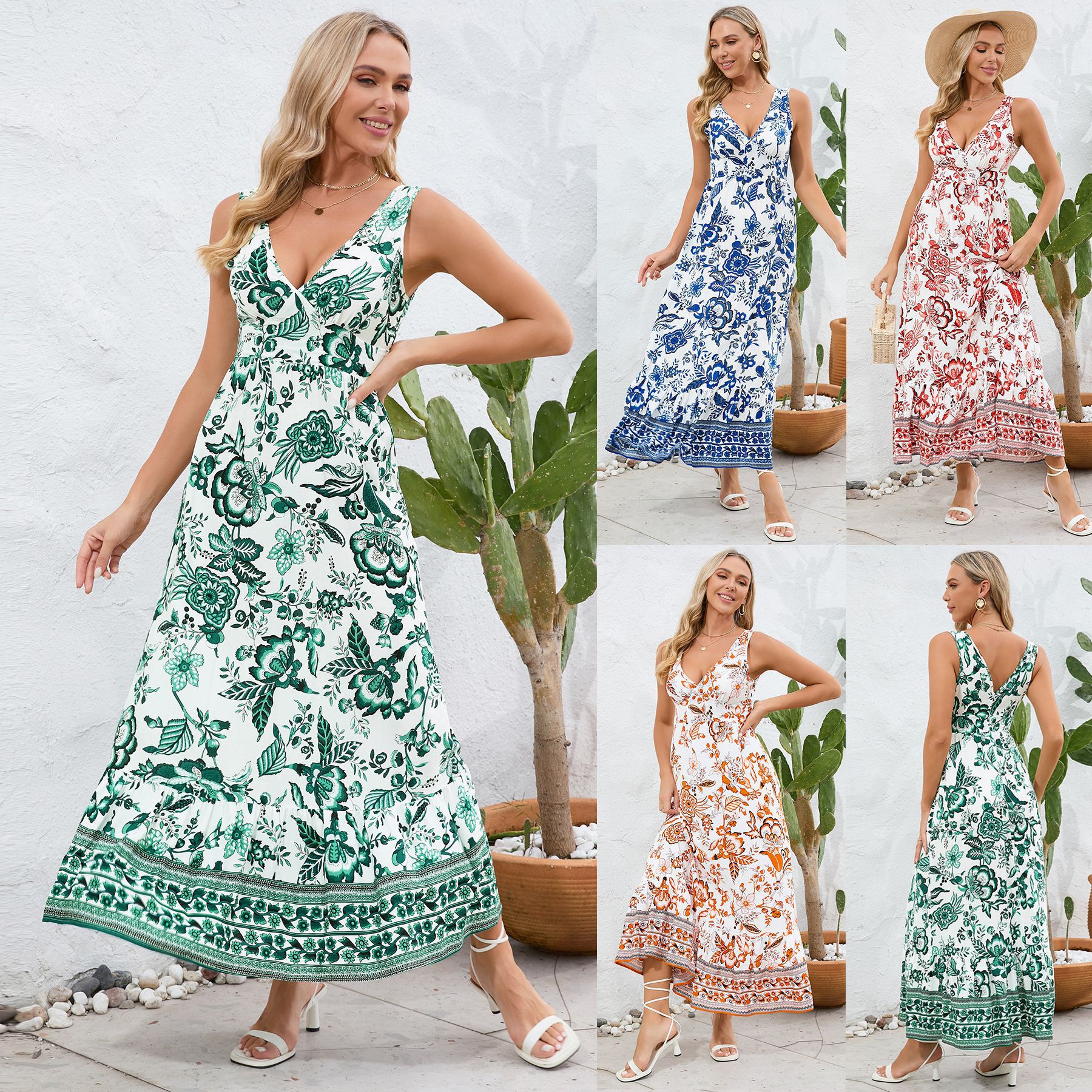 Floral V-Neck Maxi Dress by Zarusova