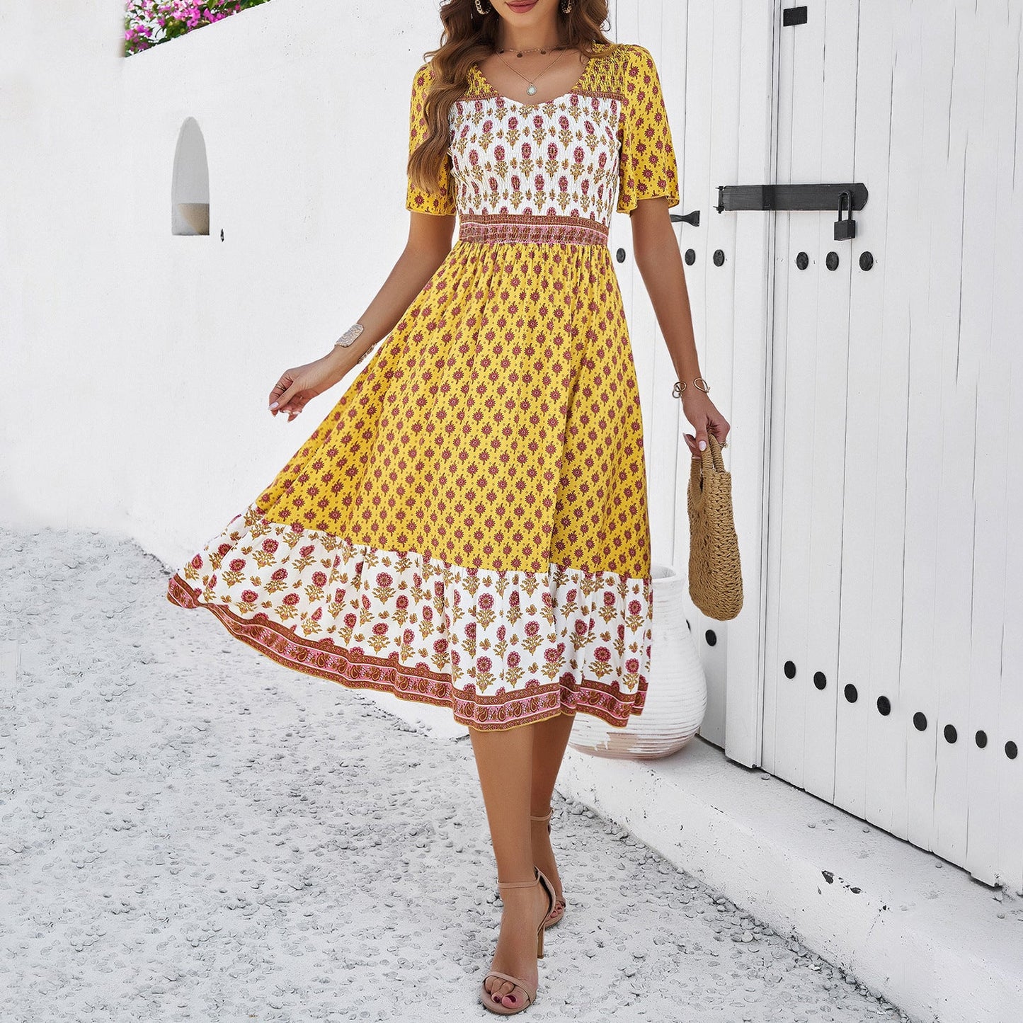 Letní midi šaty Zarusova s potiskem v boho stylu