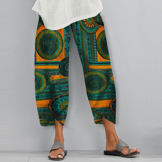 Boho potiskem, elastické ležérní kalhoty Zarusova