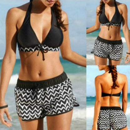 Elegantní bikinový set s kraťasy Zarusova a cikcakovým vzorem