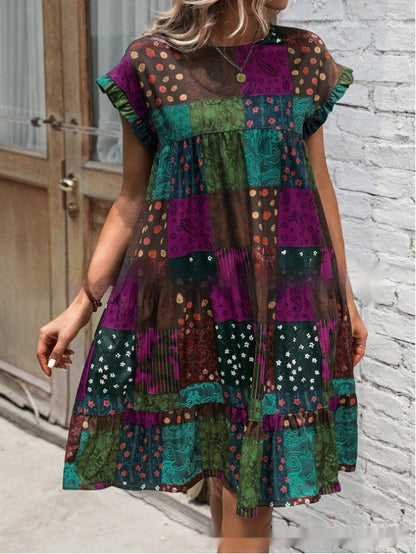 Letní midi šaty Zarusova s patchworkovým vzorem v boho stylu