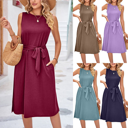 Chic Sleeveless Belted Midi Dress by Zarusova