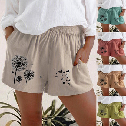 Dandelion Print High Waist Shorts Zarusova