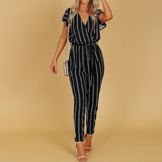 Chic Stripe Zarusova V-Neck Halter Jumpsuit