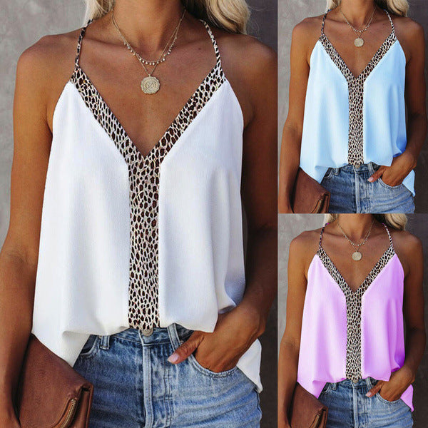 Chic Leopard Trim V-Neck Blouse by Zarusova