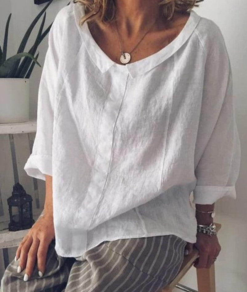 Elegantní lněná halenka s klopami od Zarusova