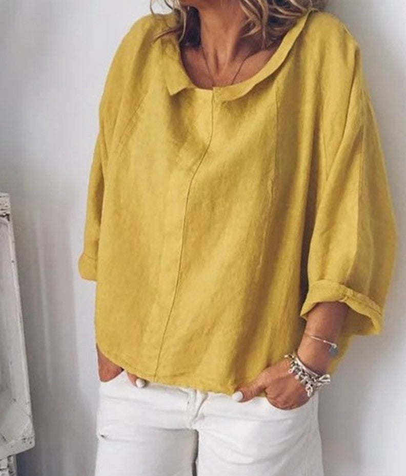 Chic Linen Lapel Blouse by Zarusova