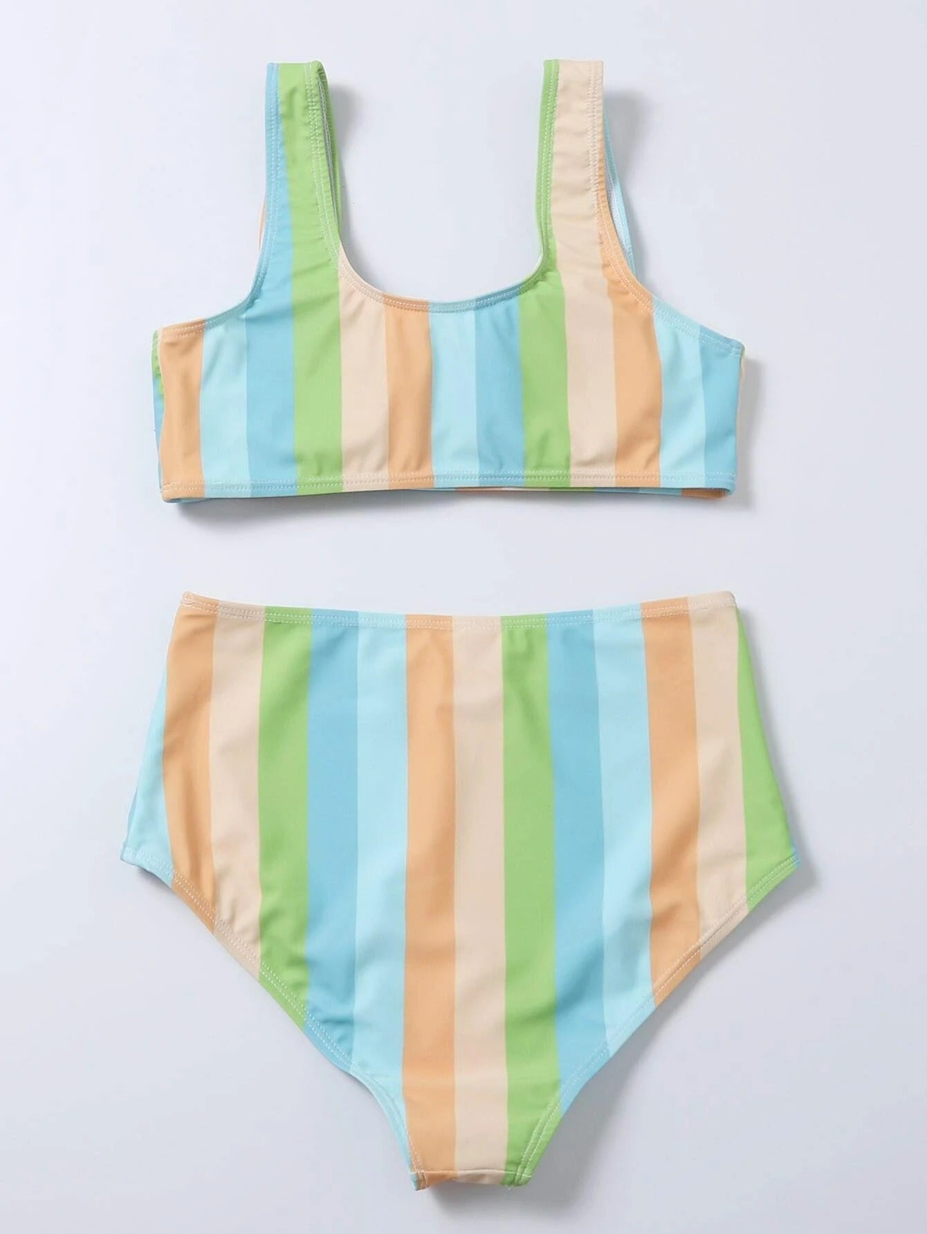 Živé pruhované bikiny s vysokým pasem od Zarusova