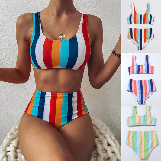 Vibrant Striped High Waist Bikini by Zarusova