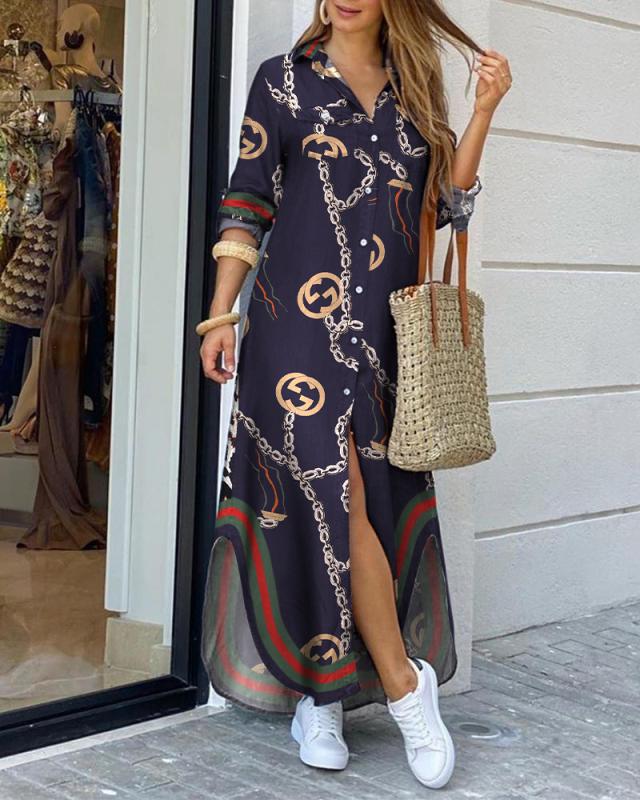 Elegantní potiskem zdobené dlouhé košilové šaty Zarusova