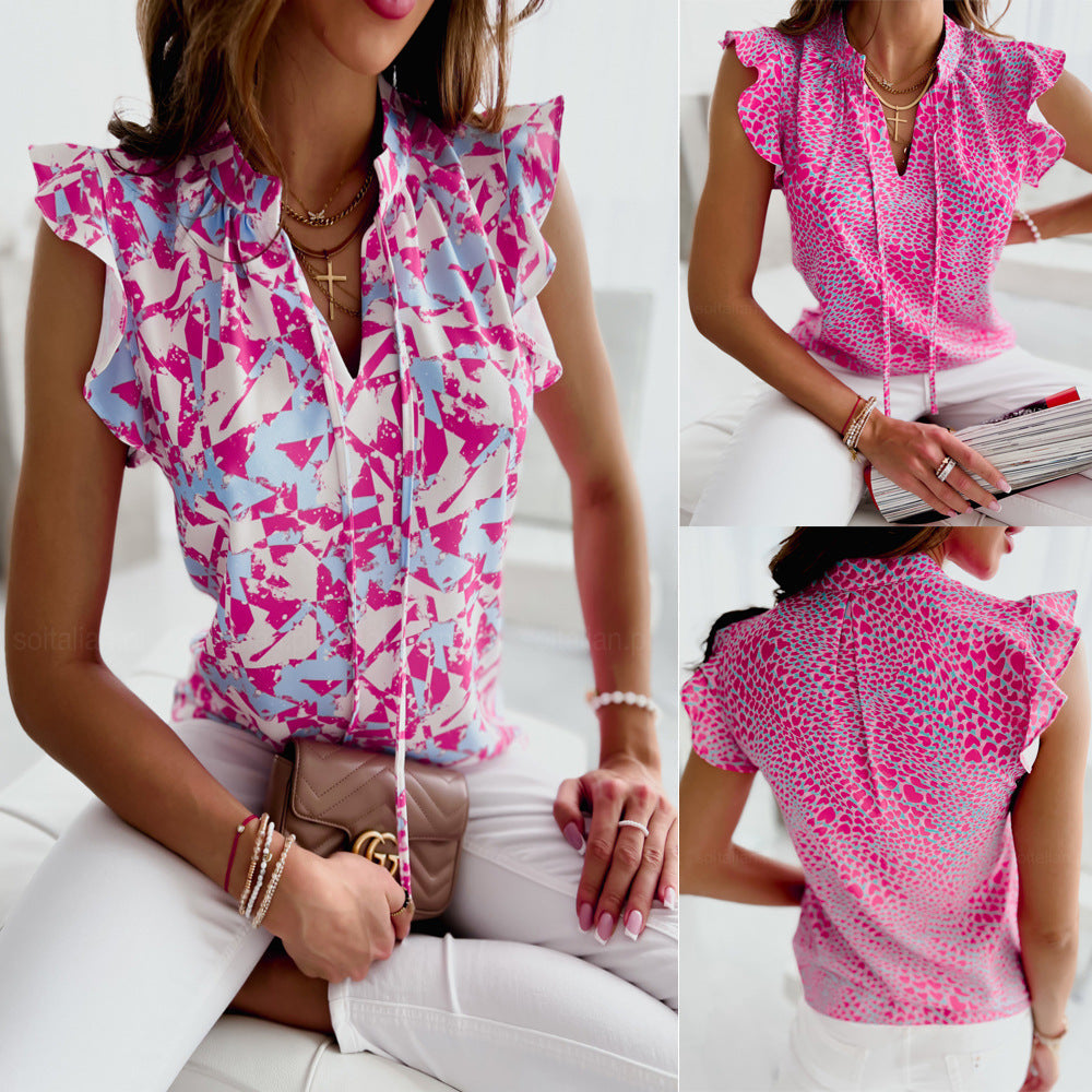 Vibrant Ruffled V-Neck Blouse by Zarusova