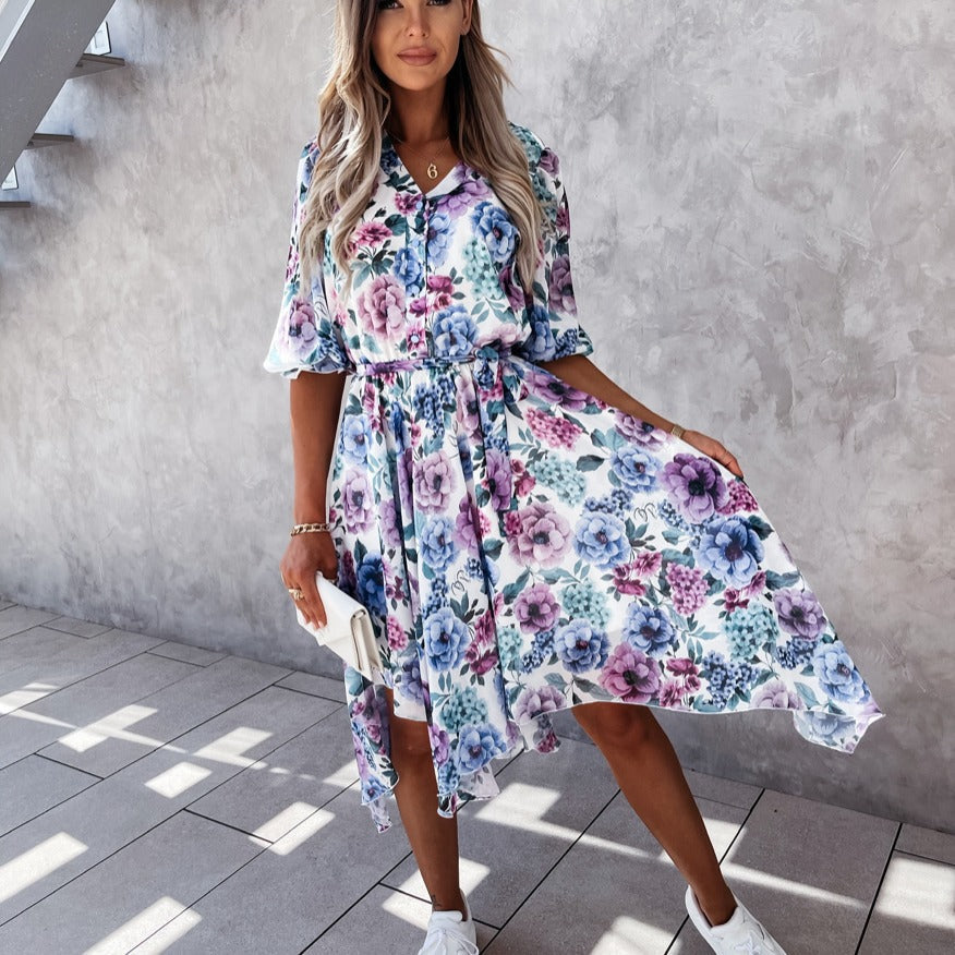 Floral Print Zarusova Irregular Midi Dress