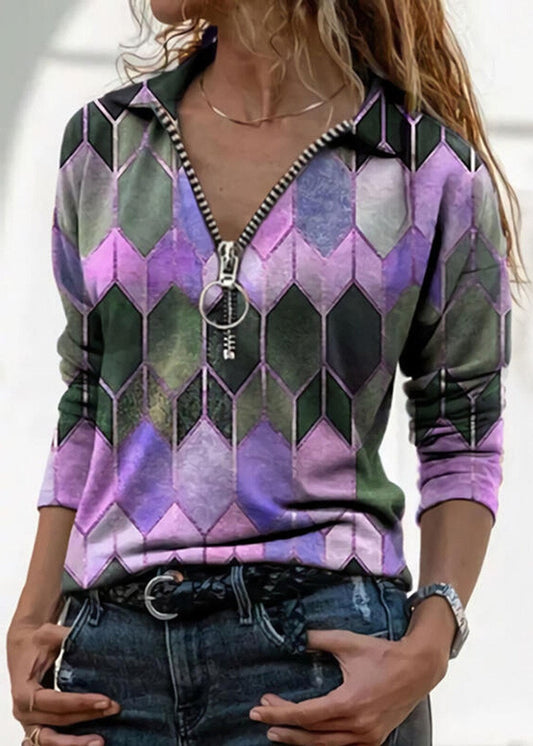 Barevný top s výstřihem do V na zip Zarusova Perfect-Fit