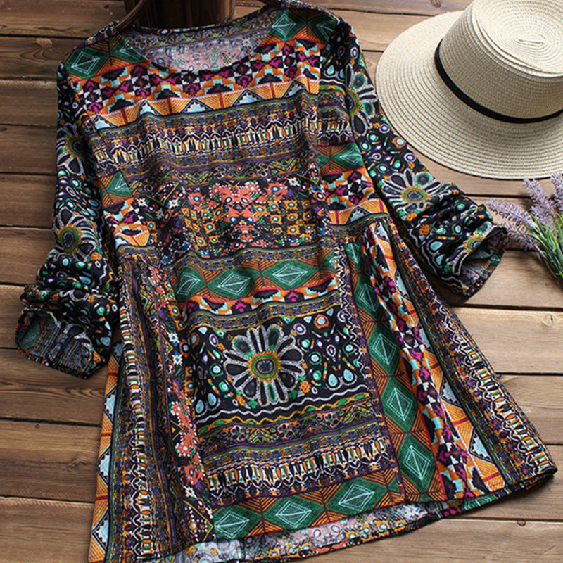 Boho Print Cotton Blouse Zarusova