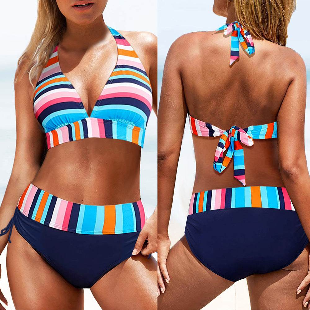 Pruhované bikiny s vysokým pasem od Zarusova