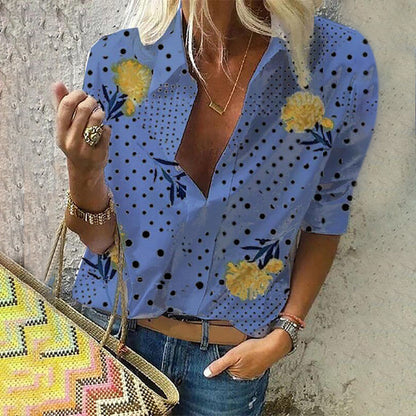 Chic Floral Dot Zarusova V-Neck Fashion Top