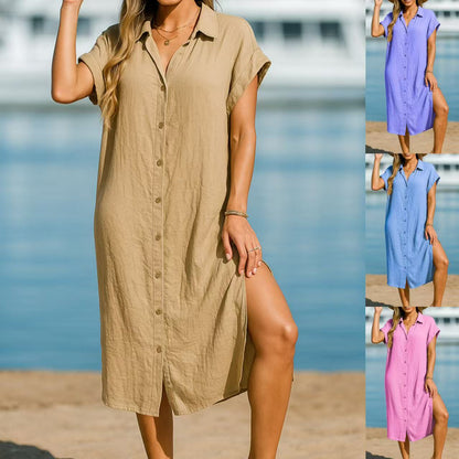 Chic Cotton Linen Lapel Dress by Zarusova