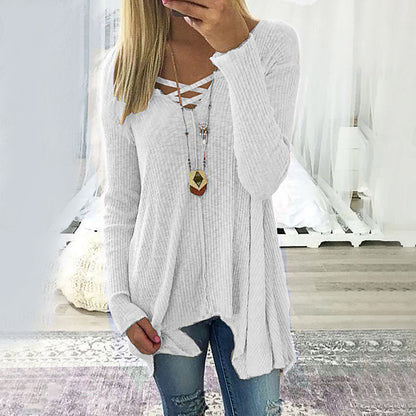 Elegant V-Neck Irregular Blouse by Zarusova