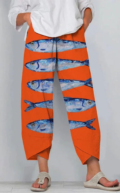 Kalhoty Artful Linen Zarusova s 3D vzorem