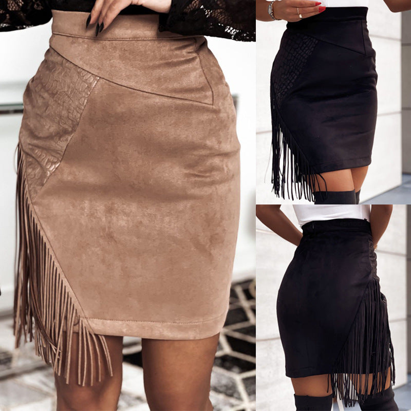 Chic Fringed Suede Skirt by Zarusova