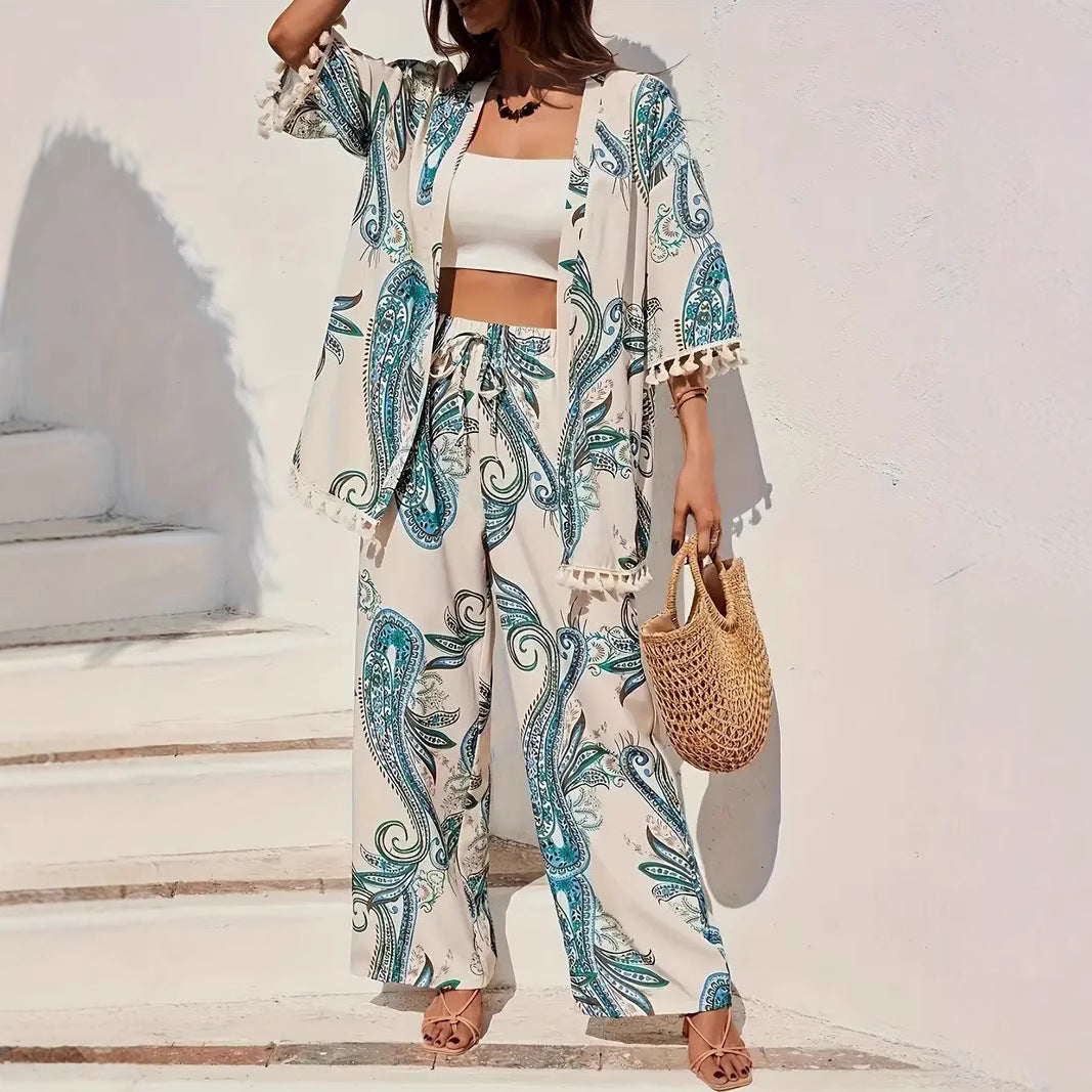 Chic Printed Zarusova Cardigan Pants Set