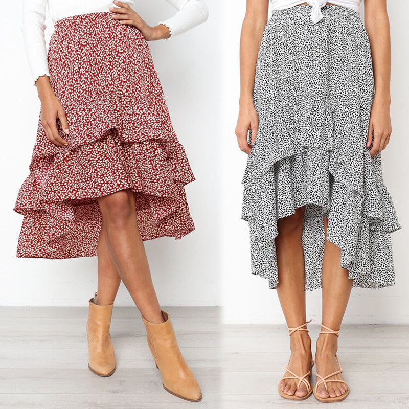 Floral Ruffle Midi Skirt by Zarusova