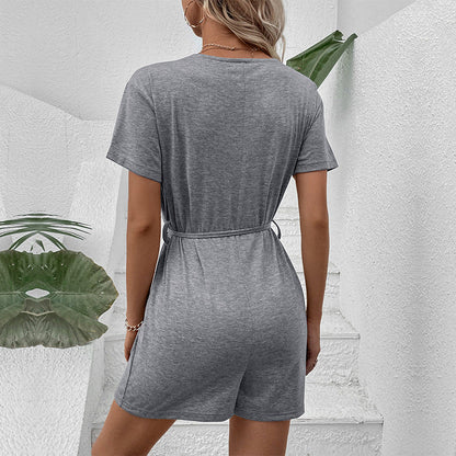 Elegantní šedý ležérní overal Zarusova se šněrováním