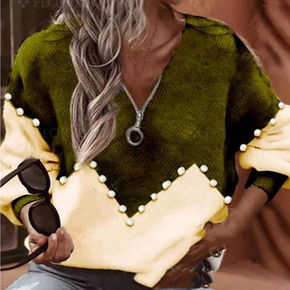 Chic Pearl Trim Zarusova Knitted Sweater Blouse